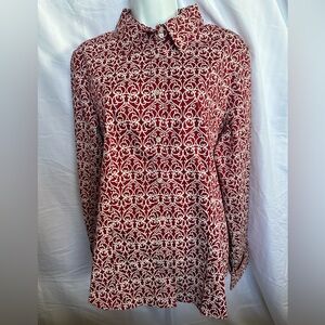 Talbots Women’s Red and White Patterned Button-Down Shirt